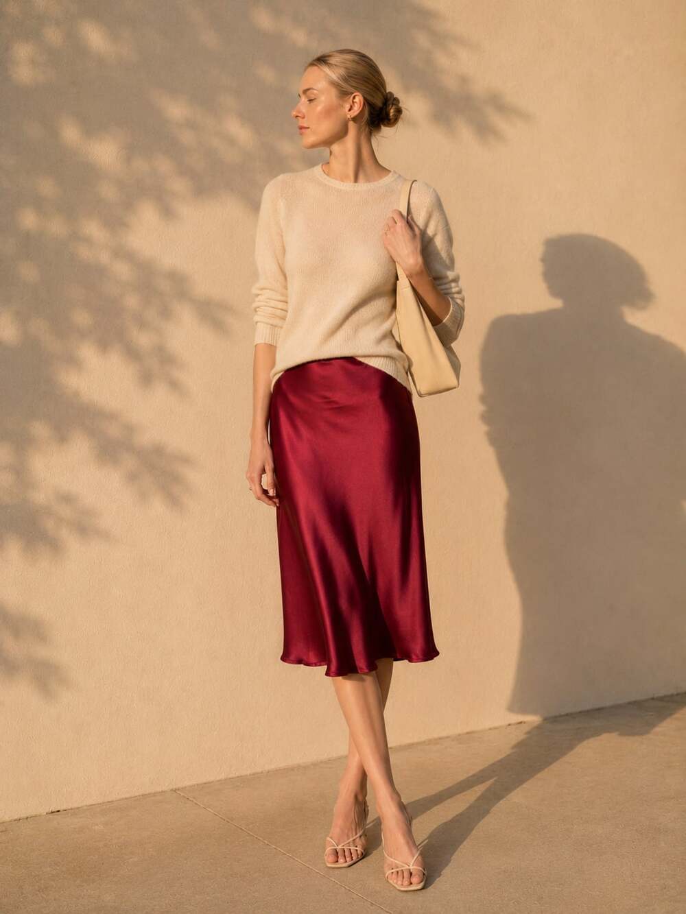 Talbots Vintage Pure Silk Burgundy Midi Skirt Quiet Luxury 90s Old Money Petite